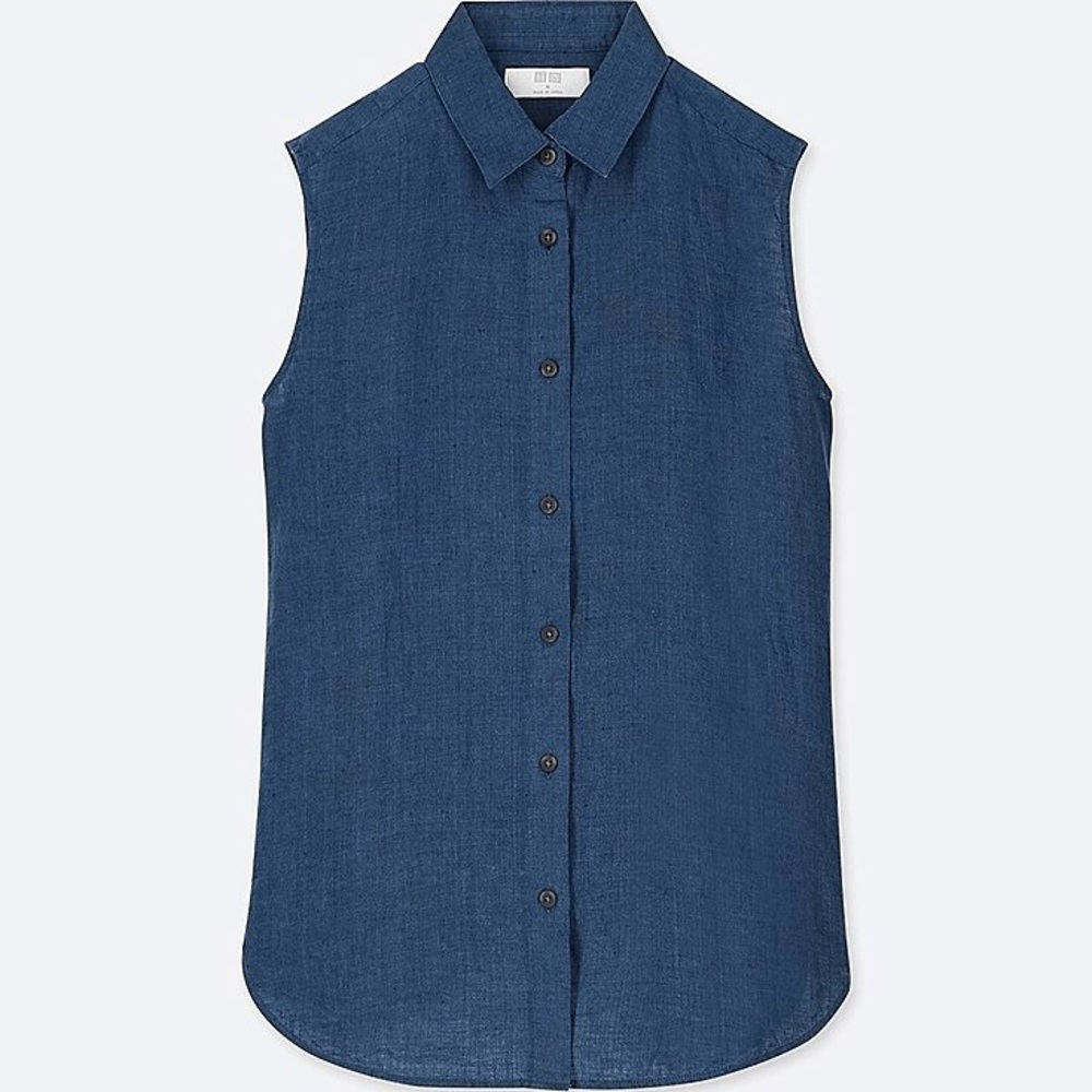 Navy Linen sleeveless button down. New (no tag).